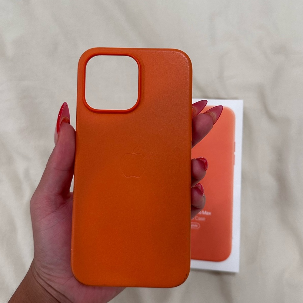 Orange leather iPhone 14 Pro Max case